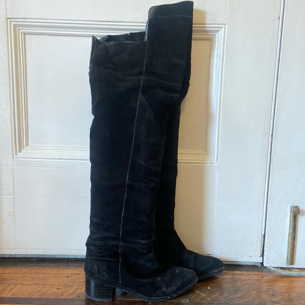 Thigh-high real suede boots